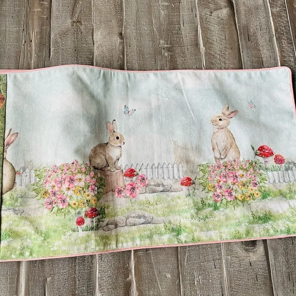 Easter Bunny Rabbit Mushroom Butterfly Beaded Spring Table Runner